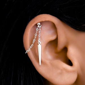 Chaîne hélicoïdale à pointes, hélice, chaîne hélicoïdale en argent sterling, pendentif chaîne hélice, veste d'oreille chaîne, chaîne pour clou hélicoïdal, bijoux hélicoïdaux
