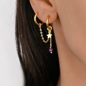 Dubbele ster bedel piercingkettingen oorbellen, oorbelketting add-on, dubbele piercing bungelketting oorbel, verbonden ring