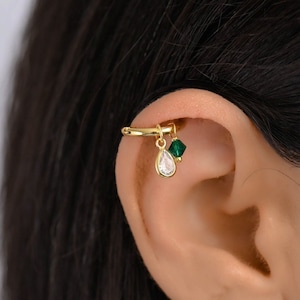 Teardrop Helix, Helix Earring, Helix Piercing Gold Hoop, Cz Charm Helix Hoop Earrings, Cartilage Hoop Earring, Helix Jewelry