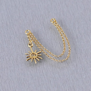 Piercing a catena verticale con elica, piercing all'elica, catena pendente con elica a forma di sole, elica nascosta, catena per cartilagine, gioielli con elica verticale