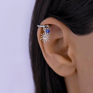 Dangle Sun Charm Helix Hoop Earring, Helix Piercing, Helix Piercing Hoop, Cartilage Piercing Hoop Earing