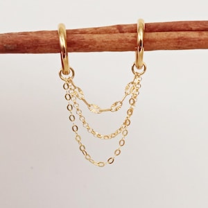 Double Lobe Piercing Chain Earrings Set, Chain Earrings, Double Hoop Gold Chain Earrings Dangle, Ear Piercing Set, Ear Cuff Chain Earrings