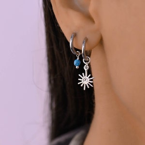Sun Charm Huggei Earrings Set, Earrings Hoops, Hoop Dangle Charm, Hoop Earrings with Charm Set, Sun Hoop Earrings
