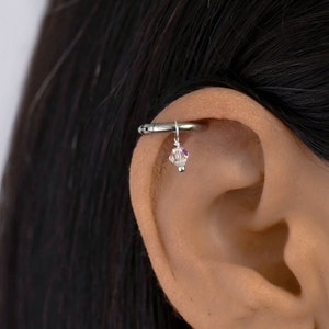 Helix Earring Hoop, Helix Piercing, Cartilage Piercing, Cartilage Hoop Earring, Tiny Crystal Cartilage Earring, Hoop Earring