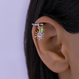 Sun Helix Hoop Earring, Helix Piercing, Helix Piercing Hoop, Cartilage Piercing Hoop Earing, Dangle Helix Earring with Charm