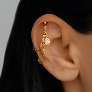 Catena a doppia elica, catena a elica, catena per orecchini a elica, ciondolo a catena a elica, catena a elica nascosta, catena a elica in oro con zirconi cubici, gioielli a elica