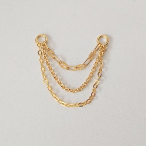 Charm triple chaîne de boucle d'oreille en or, chaîne de boucle d'oreille, chaîne hélicoïdale, piercing chaîne du cartilage, attache de boucle d'oreille connecteur, créole avec chaîne