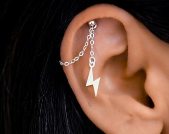 Lightning Bolt Helix Chain, Helix, Earring Chain Sterling Silver, Earring Chain Dangle, Chain Ear Jacket, Earring Charm Chain, Helix Jewelry