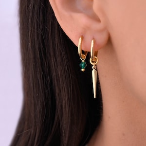 Mismatched Hoop Earrings Set, Hoop Earrings with Charm, Huggie with Spike Charm Dangle, Huggie Hoop Earrings Set with Charm, Ear Stack Set