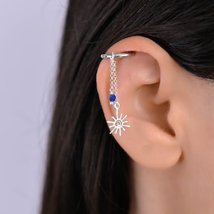 Helix Hoop Chain Sun, Helix Earring, Helix Piercing Chain, Helix Dangle Hoop Earring, Conch Hoop Chain, Cartilage Hoop Chain Earring
