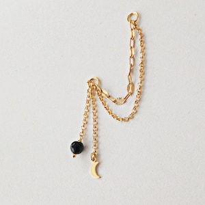 Dangle Gold Earring Chain Moon Charm, Earring Chain, Helix Chain, Cartilage Chain Piercing, Connector Earring Attatchment, Hoop with chain