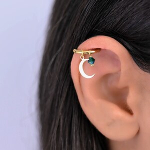 Maan Helix hoepel oorbel, Helix oorbel, Helix piercing gouden hoepel, Helix charme oorbellen, maan kraakbeen oor piercing, kraakbeen hoepel oorbel