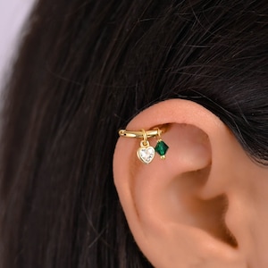 Helix Heart Earring, Helix Earring, Helix Piercing Gold Hoop, Cz Charm Helix Hoop Earrings, Cartilage Hoop Earring, Helix Jewelry