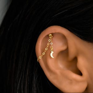 Hidden Moon Helix Chain, Gold Helix Piercing Chain, Vertical Helix, Floating Helix Jewelry, Vertical Helix, Hidden Helix Jewelry