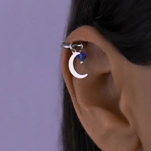 Moon Helix Earring, Helix Earring, Helix Piercing Hoop, Cartilage Hoop Moon Earring, Helix Huggie Dangle Earring, Helix Hoop with Charm