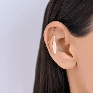 Versteckte Helix Kette, Feder, Versteckte Helix Kette, Helix Piercing Kette Rosegold, Knorpel Kette, Versteckte Helix Piercing Schmuck