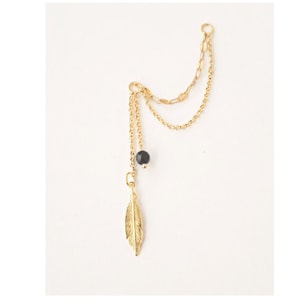 Dangle Gold Double Earring Chain Charm, Earring Chain, Helix Chain, Cartilage Chain Piercing, Feather Earring Chain, Hoop with chain