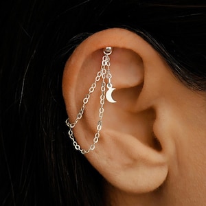 Double Helix Chain Silver, Helix Earring Chain, Helix Chain Dangle Charm, Hidden Helix Chain, Moon Helix Chain Silver, Helix Jewelry Silver