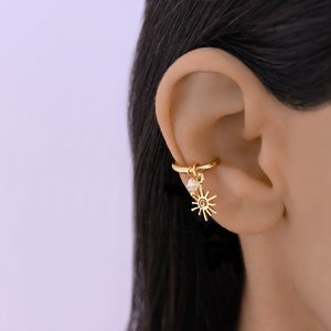 Cartilage Hoop Sun, Cartilage Hoop, Dangle Cartilage Hoop Earring with Charm, Conch Piercing Hoop Earring, Cartilage Jewelry