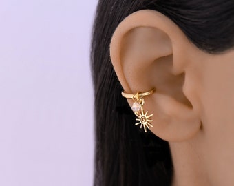 Gold Sun Conch Hoop Earring, Gold Sun Helix Hoop Earring, Cartilage Hoop Earring, Orbital Hoop Earring, Helix Piercing, Conch Piercing