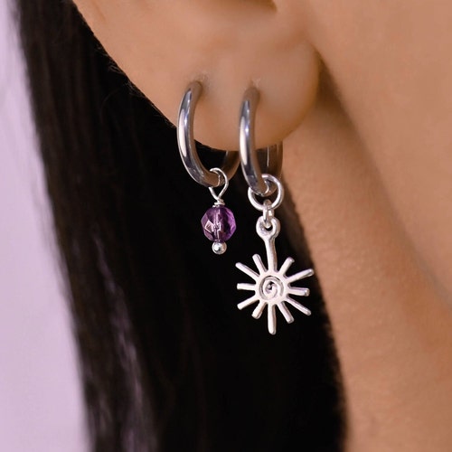 Orecchino a catena a catena a lobo a 20 g Star moon, orecchino a catena lunga Helix a due fori, gioielli con catena piercing alla cartilagine dell'orecchio, acciaio inossidabile 304, 1pc