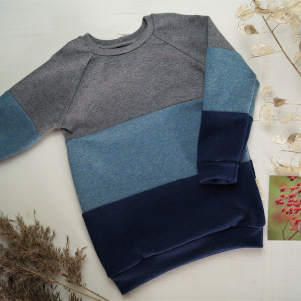 Wollpullover / Strickpullover aus 100% Merinowolle Streifen Colorblocking kuschelig wie Kaschmir aus Merino Strick Wollsweater