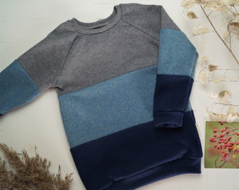 Wollpullover / Strickpullover aus 100% Merinowolle Streifen Colorblocking kuschelig wie Kaschmir aus Merino Strick Wollsweater