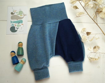 Kuschelige Wollhose mit Falte aus Merinostrick - Größe 1 (50/56-62/68) Mitwachshose Knickerbocker Babyhose aus Wolle Merino