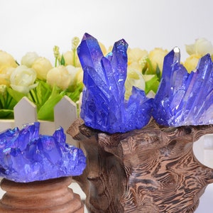 Aura Sea blue electroplated crystal clusters Natural Raw Crystal Shinny Quartz Points-Blue Aura Quartz Cluster-Luck Gift-Decor-Chakra&Reiki