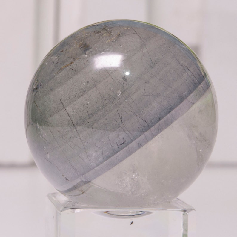 33 Mm Black Rutilated Quartz Sphere Clear Crystal Grey Quartz Etsy