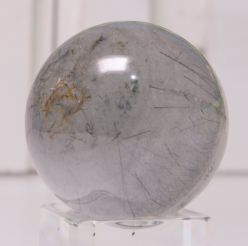 33 Mm Black Rutilated Quartz Sphere Clear Crystal Grey Quartz Etsy