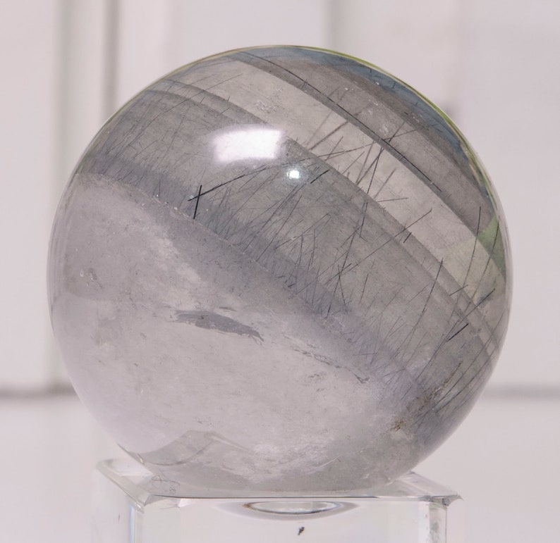 33 Mm Black Rutilated Quartz Sphere Clear Crystal Grey Quartz Etsy