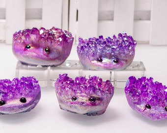 Wholesale Clear Crystal Cluster Hedgehog Carving Purple Hedgehog Raw Clear Quartz Geode Toy Gift For Kids Decor Collection Home&Living