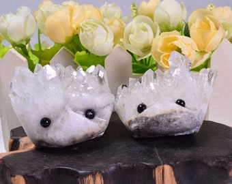 Wholesale Clear Crystal Cluster Hedgehog Carving White Hedgehog Raw Clear Quartz Geode Toy Gift For Kids Decor Collection Home&Living