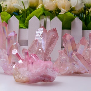 Aura Titanium Crystal Cluster Natural Raw Crystal Shinny Quartz Points-Pink Quartz Cluster-Chakra&Reiki-electroplated,Thanksgiving,Christmas