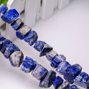 Full Strand LapisLazuli Raw Rough Natural Stone Center Drilled Crystal Healing Stone Points / Perline per gioielli Fare fortuna Regalo