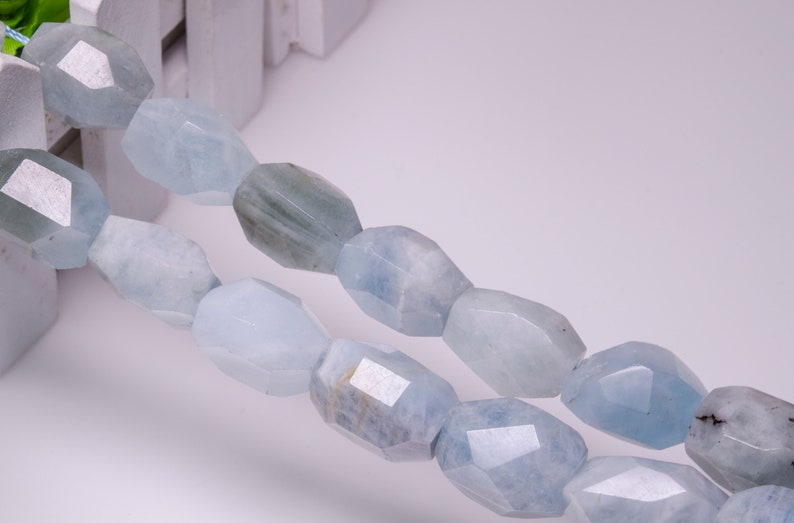 Wholesale Aquamarine Natural Stone Cuboid Faceted Nugget Beads Polished Barrel Beads Luck Gift Quartz Beads For Jewelry Making image 3