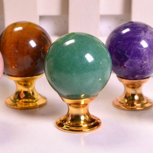 Nutural Crystal Konbs,Clear Quartz,Rose Quartz,Amethyst,Aventurine,Tiger Eye Stone,Brass,Crystal Sphere,Draw Pulls Cabinet Handles Knob