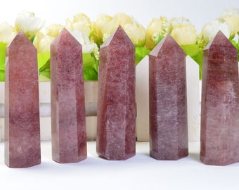 Torre de cristal de fresa natural, punto de cuarzo rosa, energía chakra, curación, meditación, obelisco de cristal, amor, regalo de cumpleaños, día de San Valentín