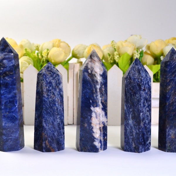 Wholesale Natural Blue Sodalite Towers,Sodalite Quartz Points,Blue-vein Stone,Quartz Obelisk,Healing Crystals,Meditation Crystal,Ajna Chakra