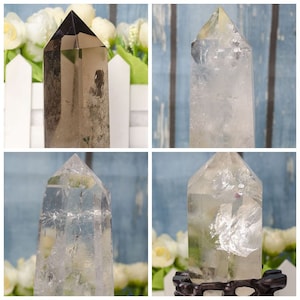 Super Chakra clear natural crystals and smoky quartz-Ice texture-healing-worry stone