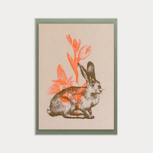Karte mit Umschlag / Hase mit Narzisse / Premium Naturpapier / Pflanzenfarbe
