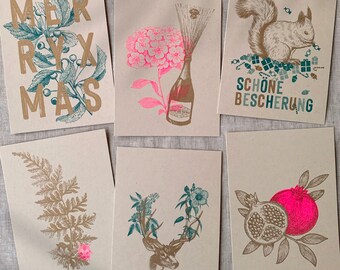 6 Postcards / Christmas & New Year / Set / Eco Paper / Plant Color