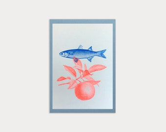 Menu, fish & orange, premium natural paper, vegan printed, from Berlin