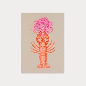 Postkarte / Hummer mit Blume / Riso-Druck