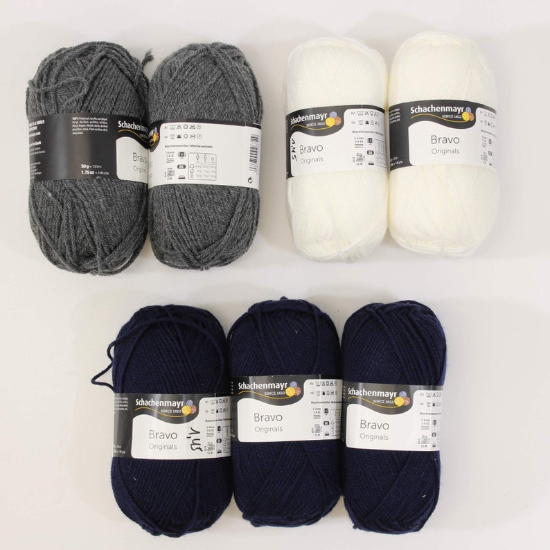 2.41 EURpcs package wool knitting yarn Bravo Originals white dark blue grey 7x50gr Schachenmayr