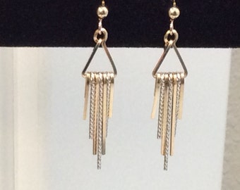 Chevron Two-tone gold and silver wiggle earrings #305, delicate, extremely light-weight