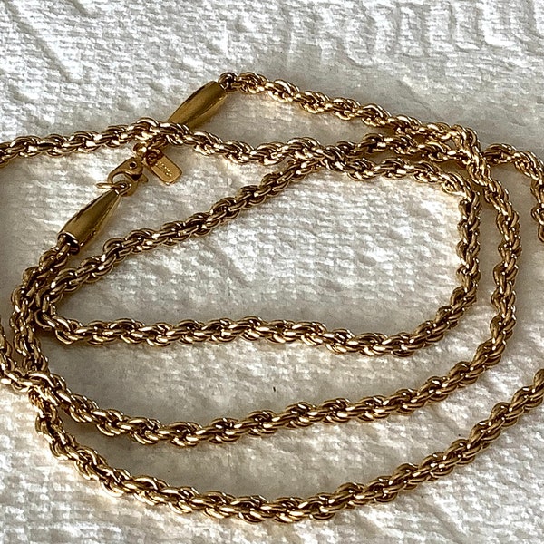 1950-60s Vintage Monet 30" Gold-Tone Celtic rope necklace, pristine mint condition