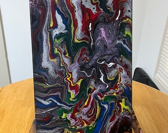 10” x 20” Pour Painting - Dark Rainbow