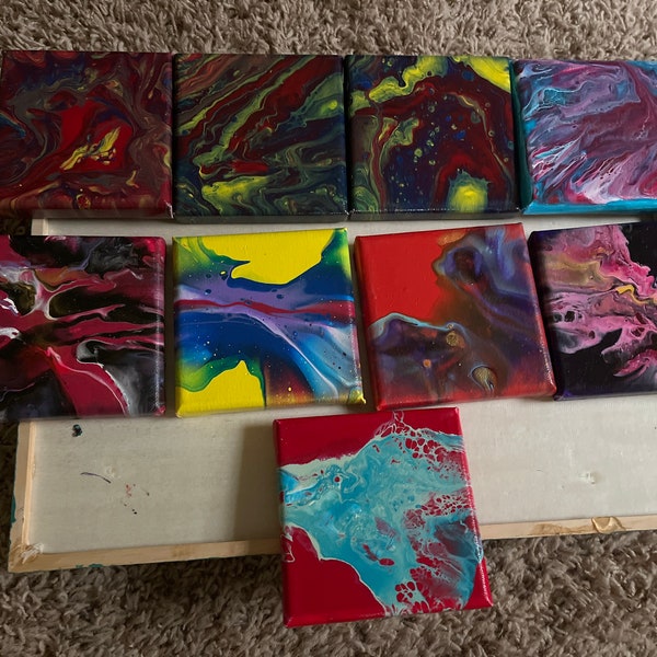 Assorted 4” x 4” Mini Pour Paintings